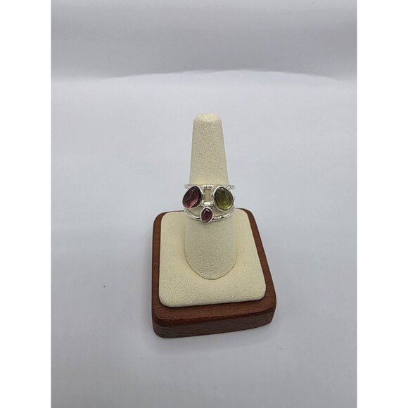Tourmaline Pink Green Natural Stones Sterling Silver‎ 925 Ring Womens Size 9 NEW - Picture 12 of 14